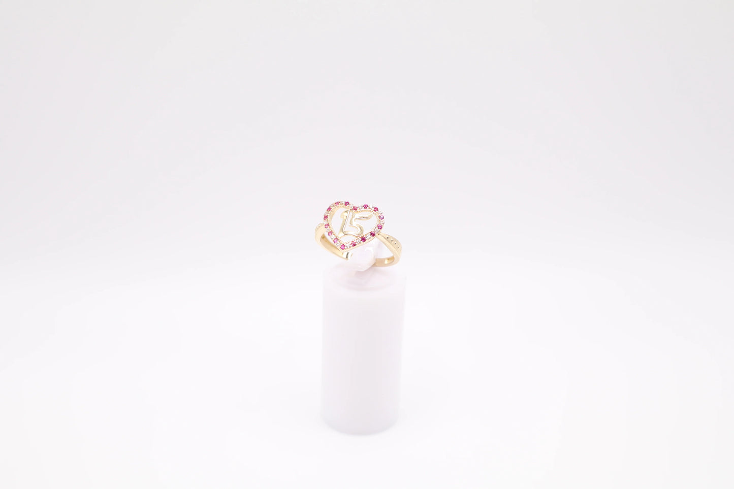 Size 7.25, 2.1mm Pink Heart Quinceanera Ring