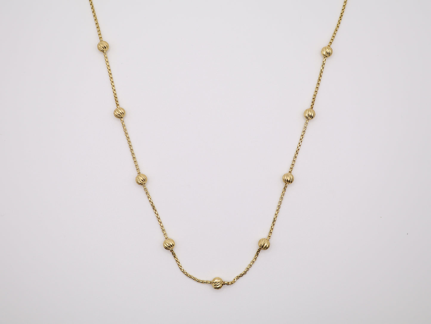 24in, 1.8mm Box Necklace W/ Gold Beads