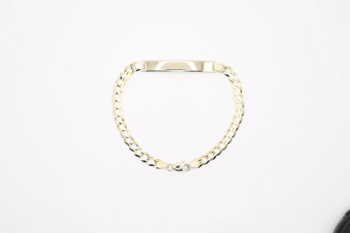 14K Solid Gold Cuban ID Plate Bracelet (4.7mm, 7 Inch, 5.3g) | Joyeria Serrano