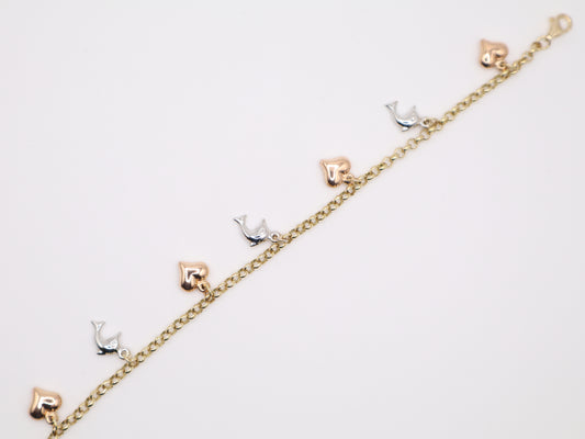 7" 8.4mm Heart Dolphin Bracelet