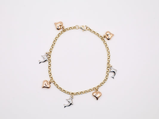 7" 8.4mm Heart Dolphin Bracelet