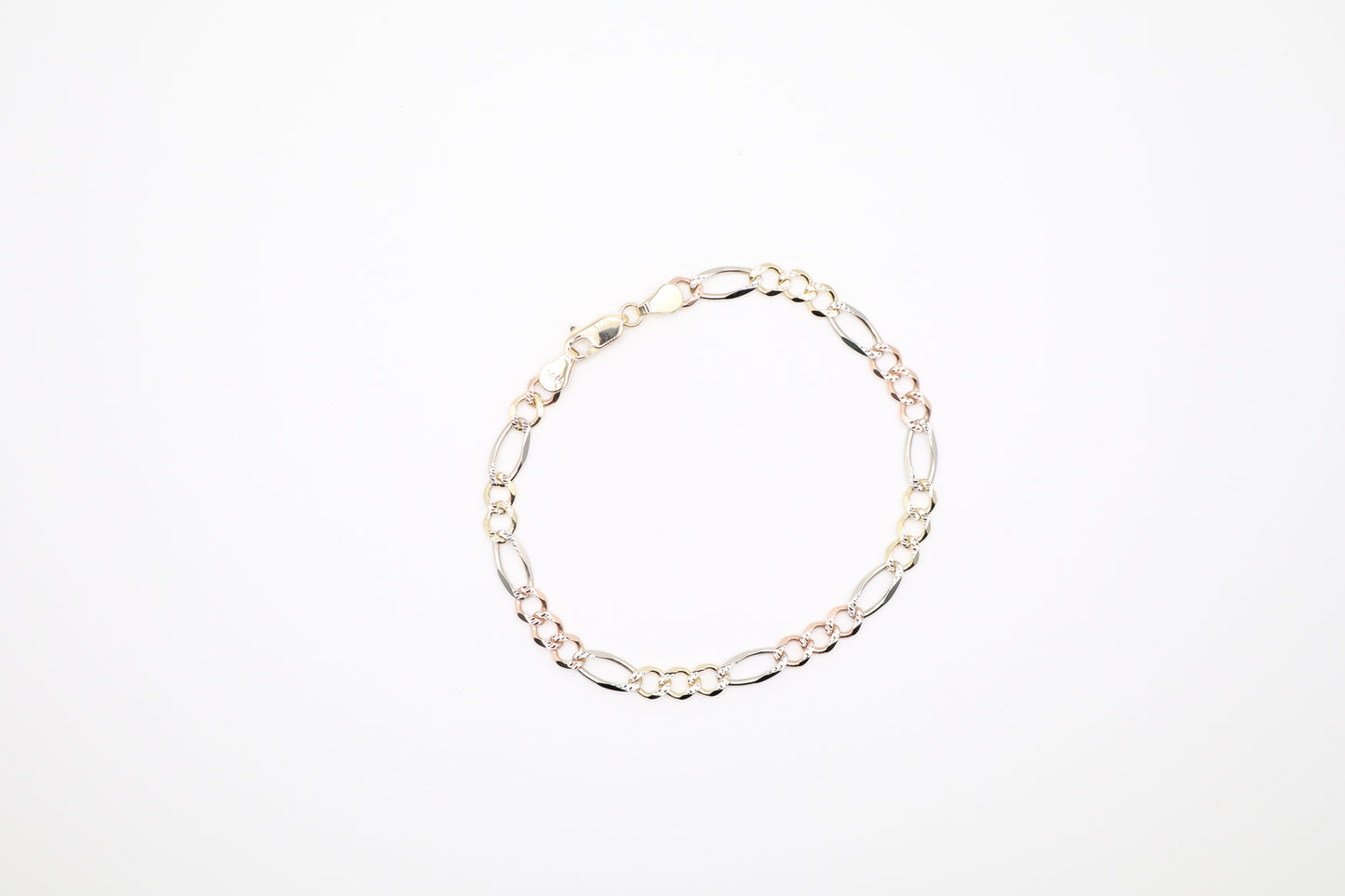 8" 5.4mm Tri-Color Figaro Bracelet