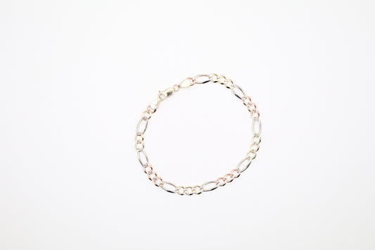8" 5.4mm Tri-Color Figaro Bracelet