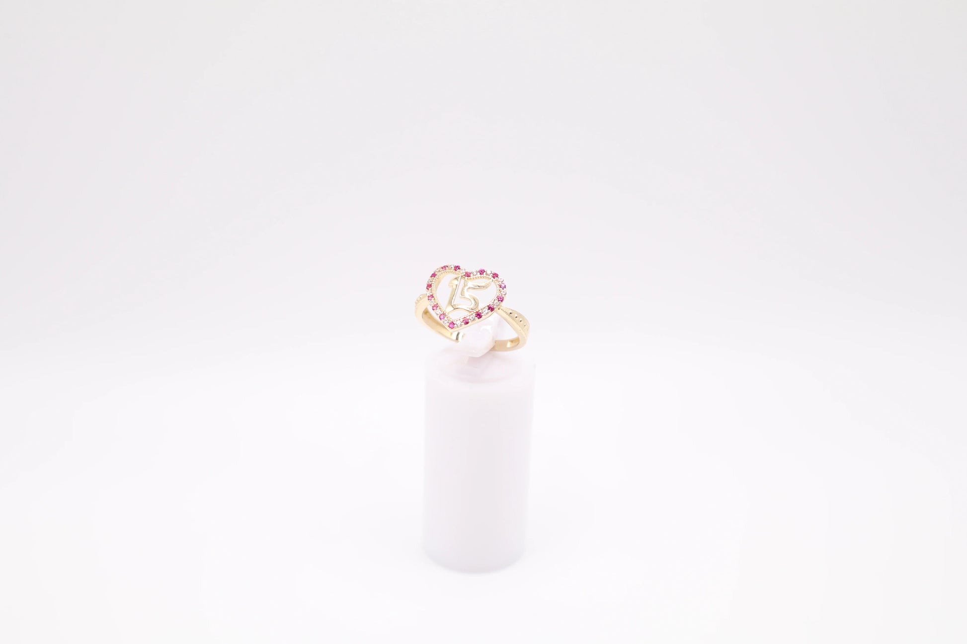 Size 7.25, 2.1mm Pink Heart Quinceanera Ring