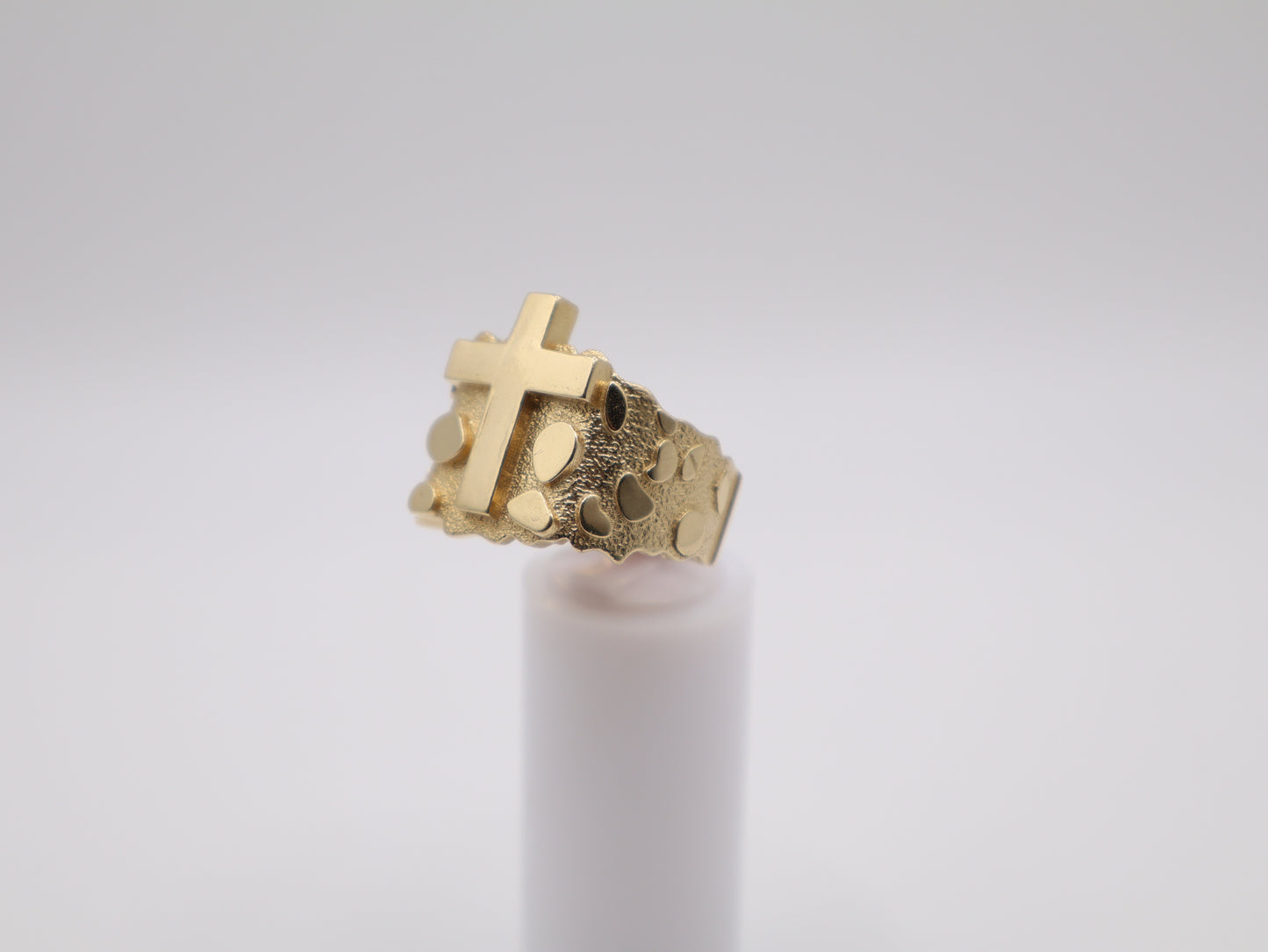Size 10.5, 6.75mm Cross Gold Nugget Ring