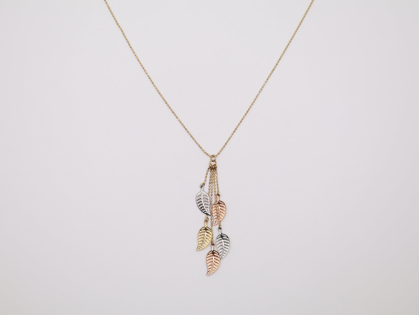 16in, 1mm Necklace with Tri-color Leafs