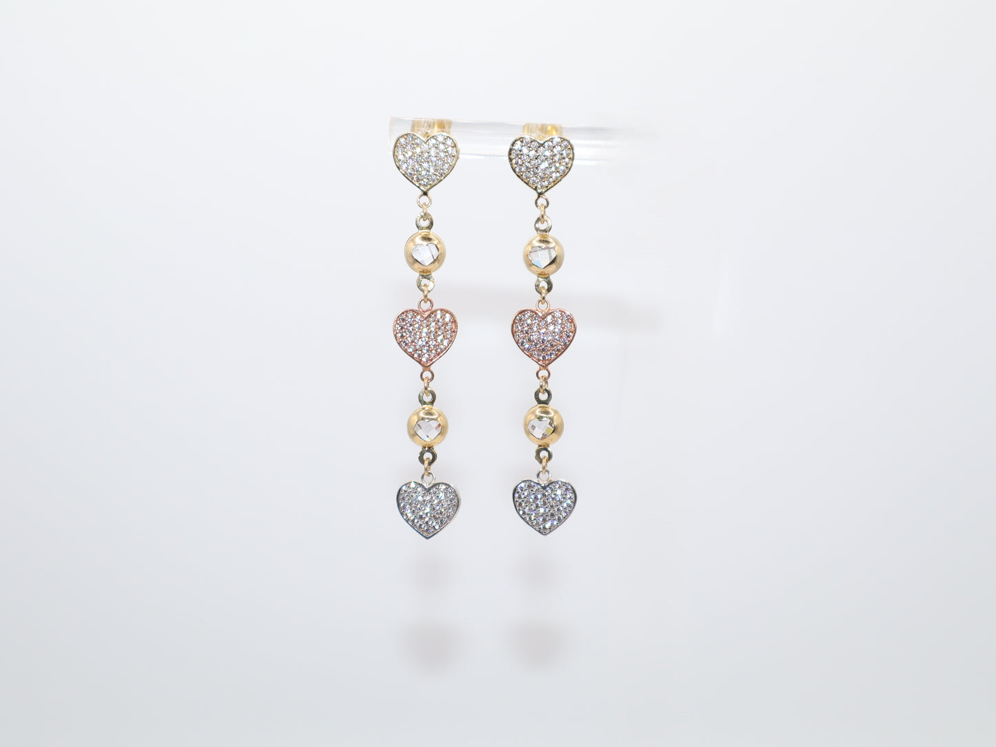 2in, Tri-Color Dangle Heart Earrings