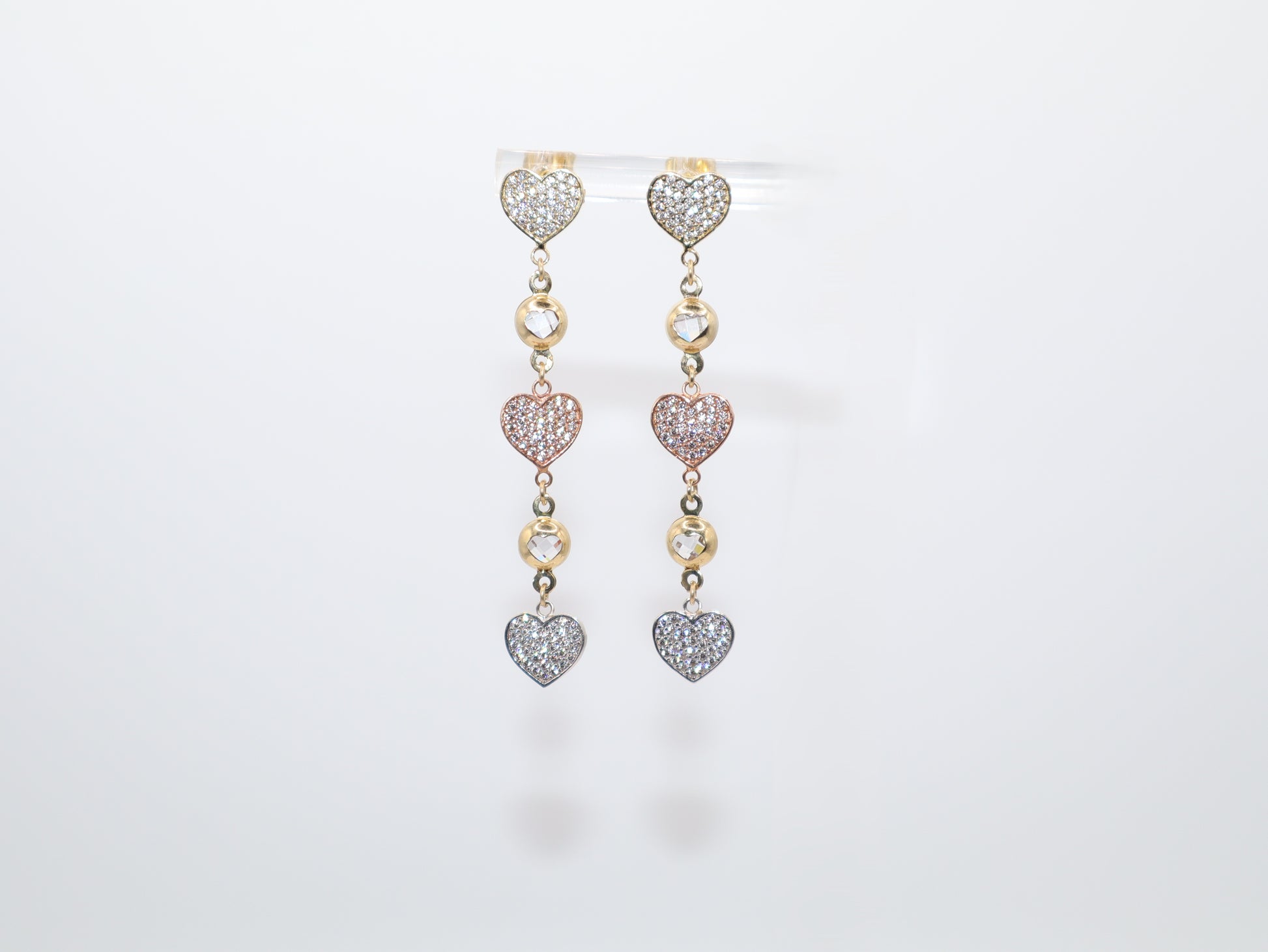 2in, Tri-Color Dangle Heart Earrings