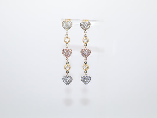 2in, Tri-Color Dangle Heart Earrings
