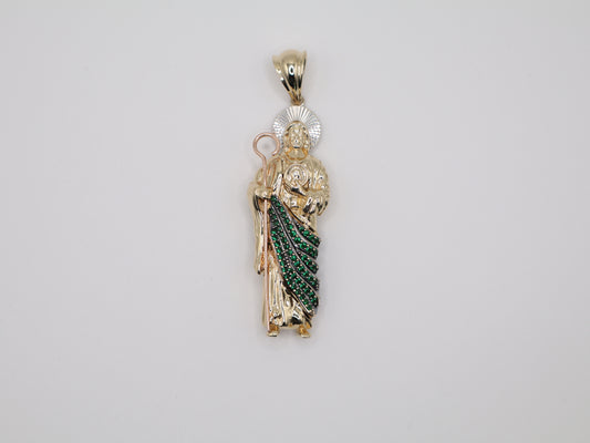 22.8g 3in, 22mm Green Stone Saint Jude Pendant