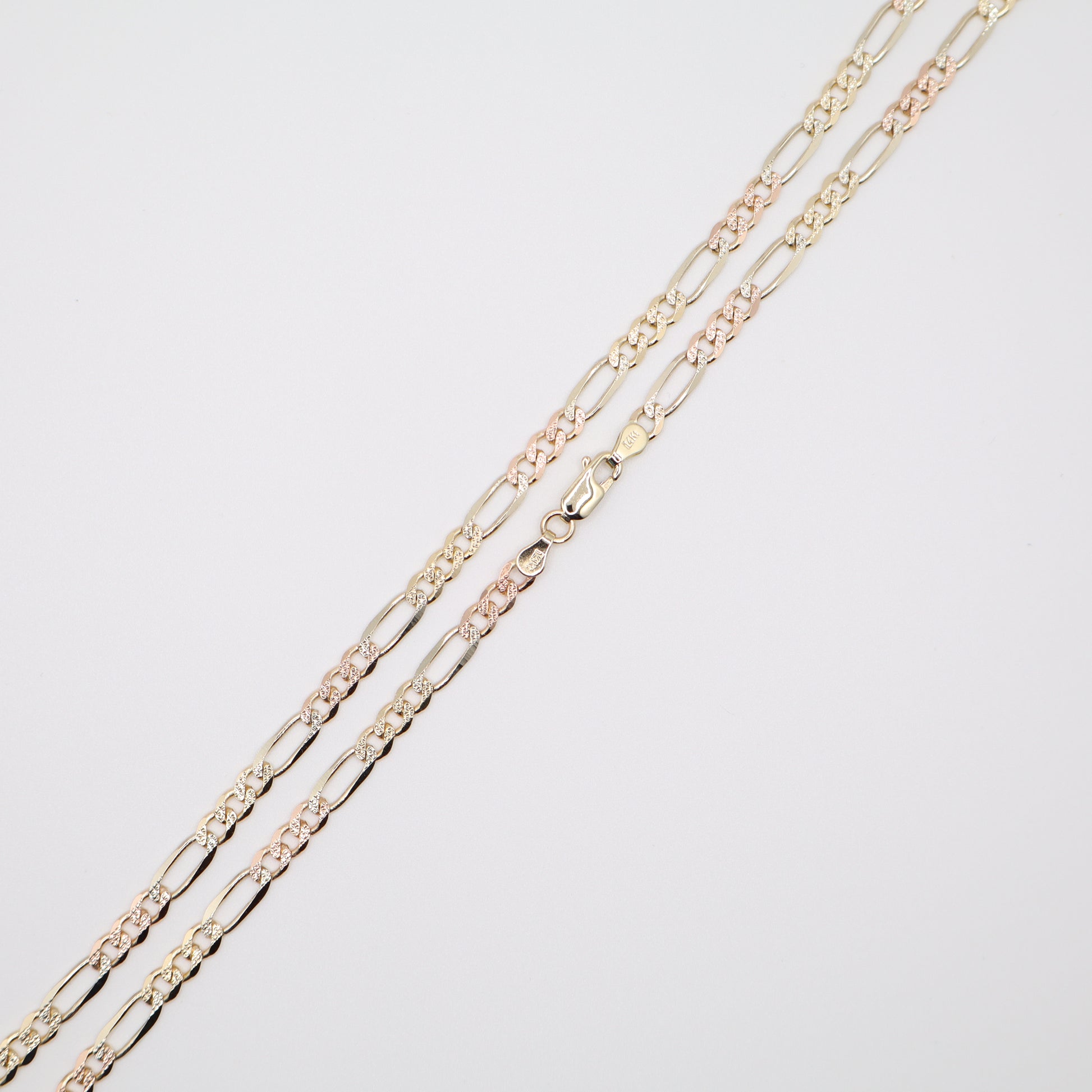 20" 4.8mm Figaro Tri-Color Diamond Cut Necklace