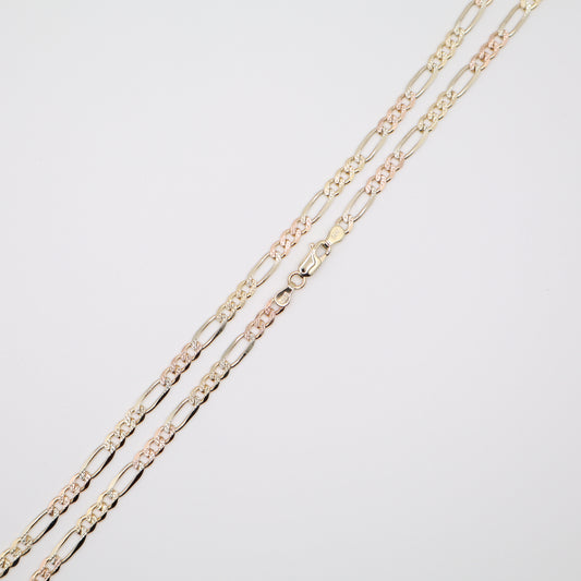 20" 4.8mm Figaro Tri-Color Diamond Cut Necklace