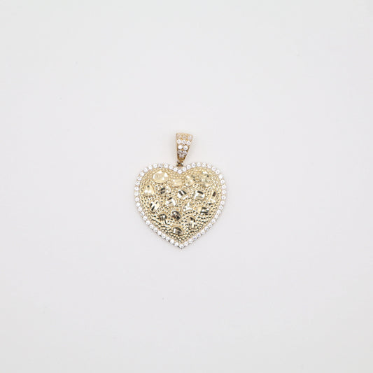Studded Gold Nugget Heart Charm (Large)