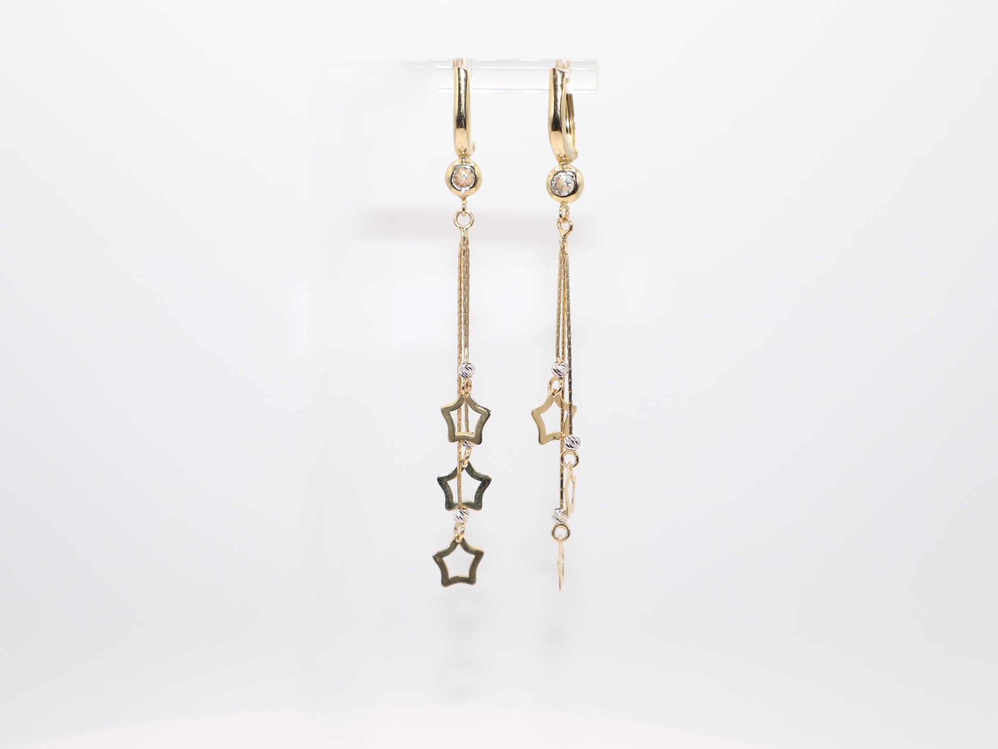 3in, Tri-Color Star Dangle Earrings