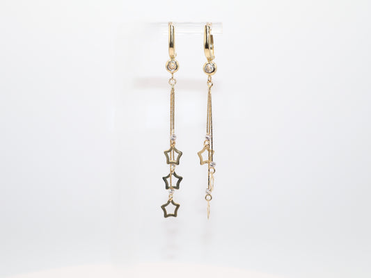 3in, Tri-Color Star Dangle Earrings