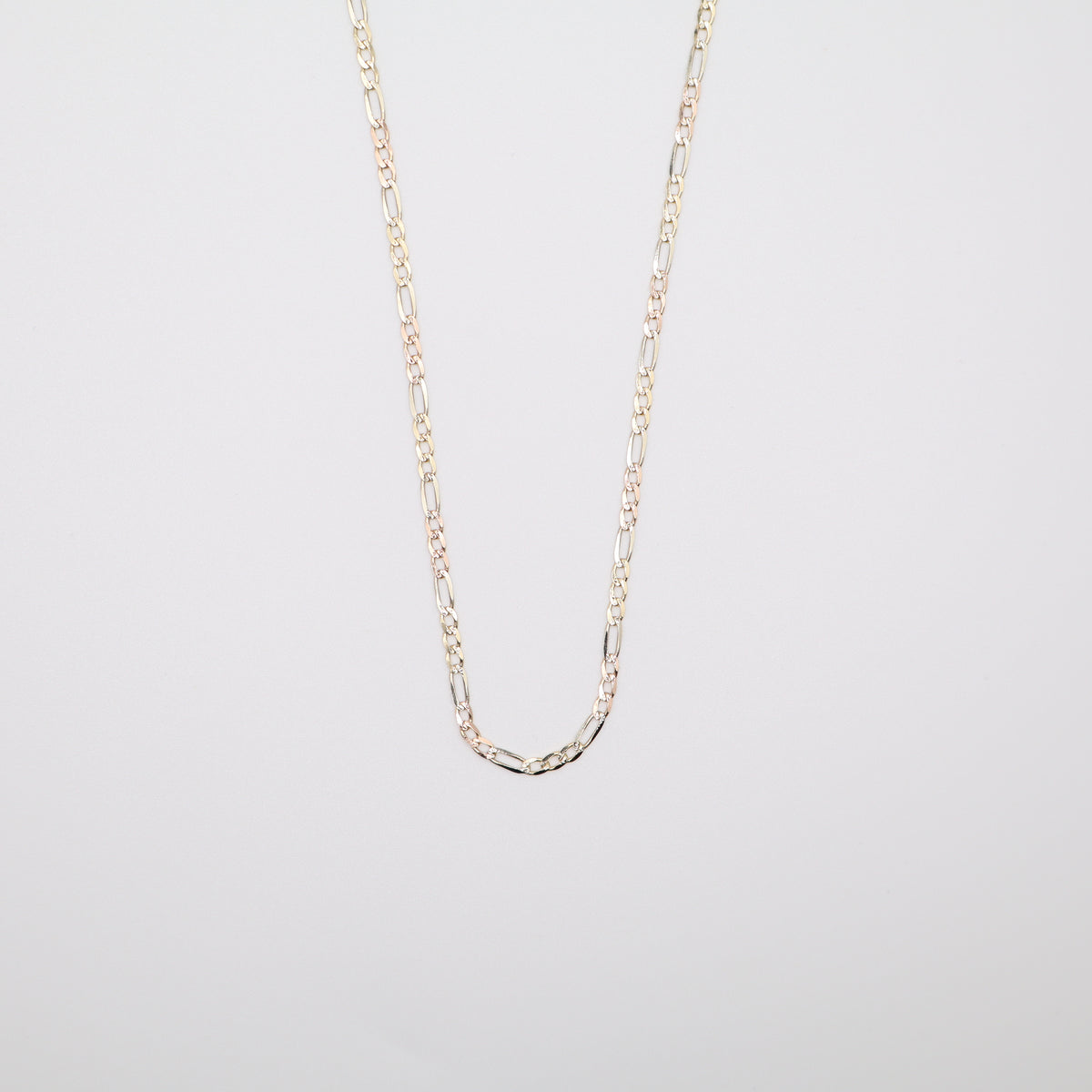 14K Solid Tri-Color Gold Figaro Necklace (2.3mm, 18 Inch, 3.6g) | Joyeria Serrano