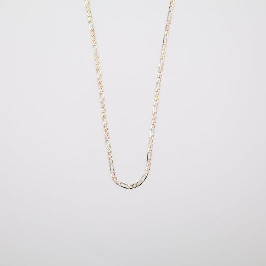 14K Solid Tri-Color Gold Figaro Necklace (2.3mm, 18 Inch, 3.6g) | Joyeria Serrano