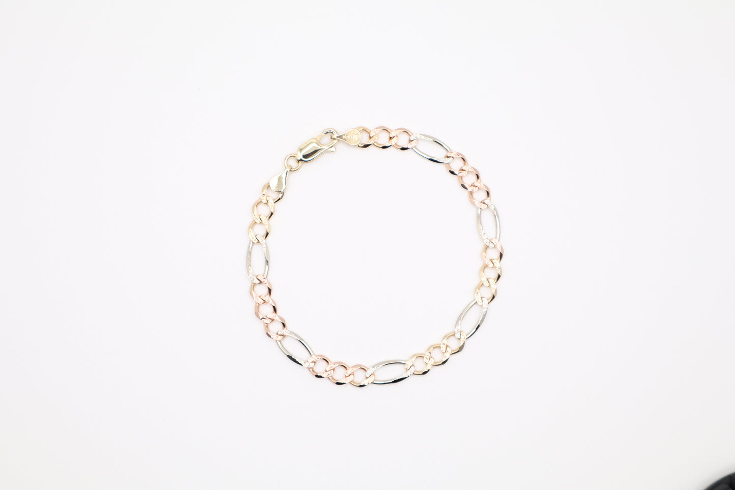 7" 5.3mm Tri-Color Figaro Bracelet