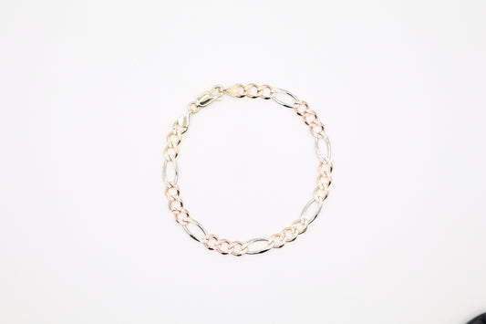 7" 5.3mm Tri-Color Figaro Bracelet