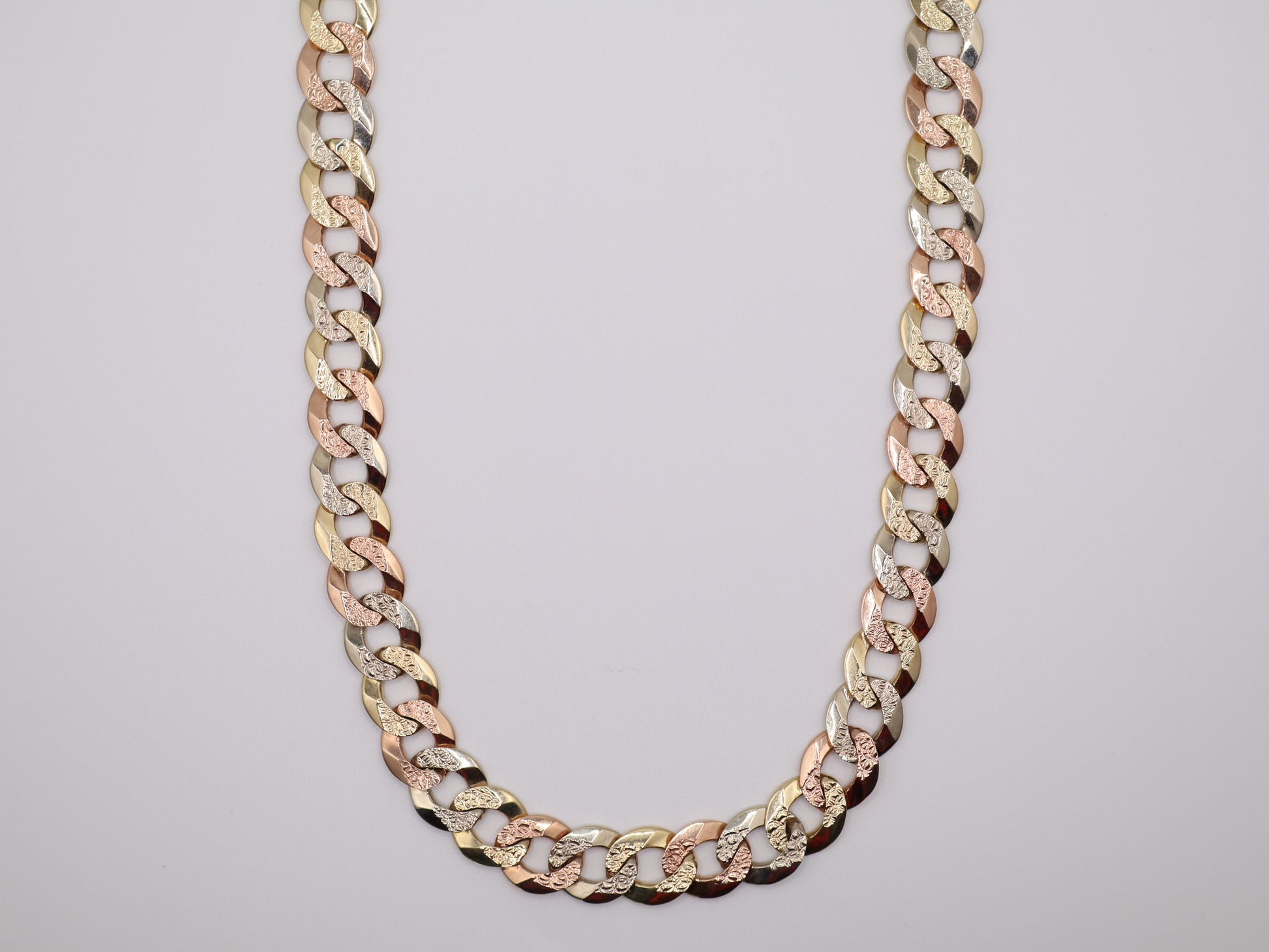 24" 12.89mm Tri-Color Cuban Necklace