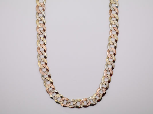 24" 12.89mm Tri-Color Cuban Necklace