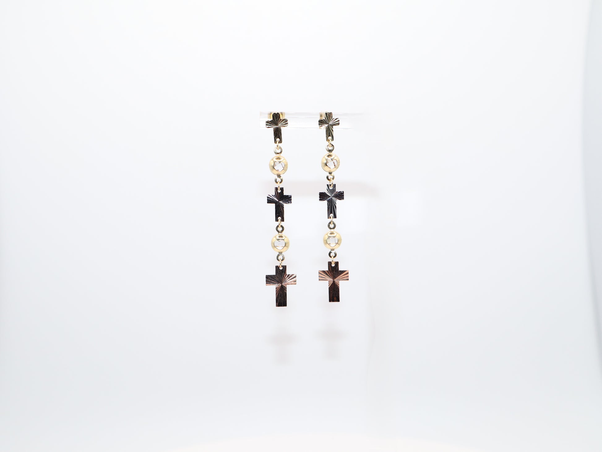 2in, Tri-Color Cross Dangle Earrings