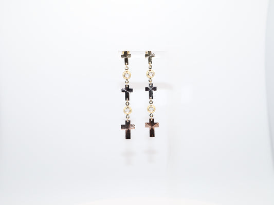 2in, Tri-Color Cross Dangle Earrings