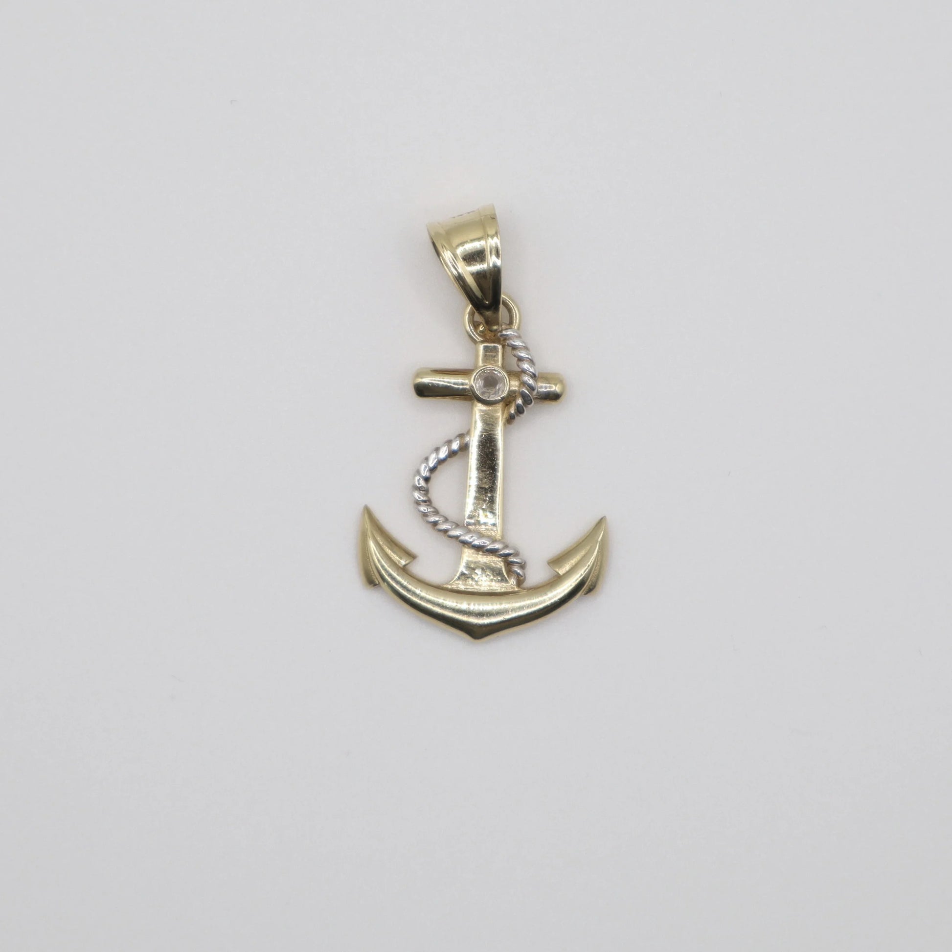 Gold Anchor with White Rope Charm