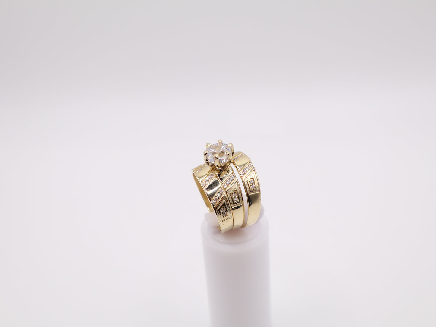 3mm Striped Engagement Ring Set