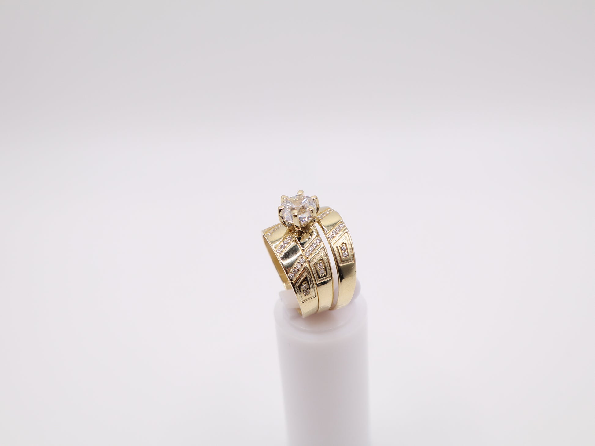 3mm Striped Engagement Ring Set