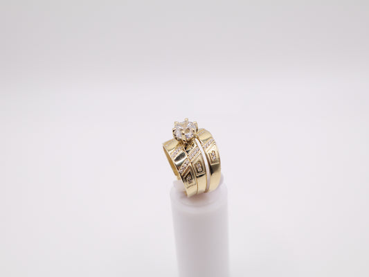 3mm Striped Engagement Ring Set
