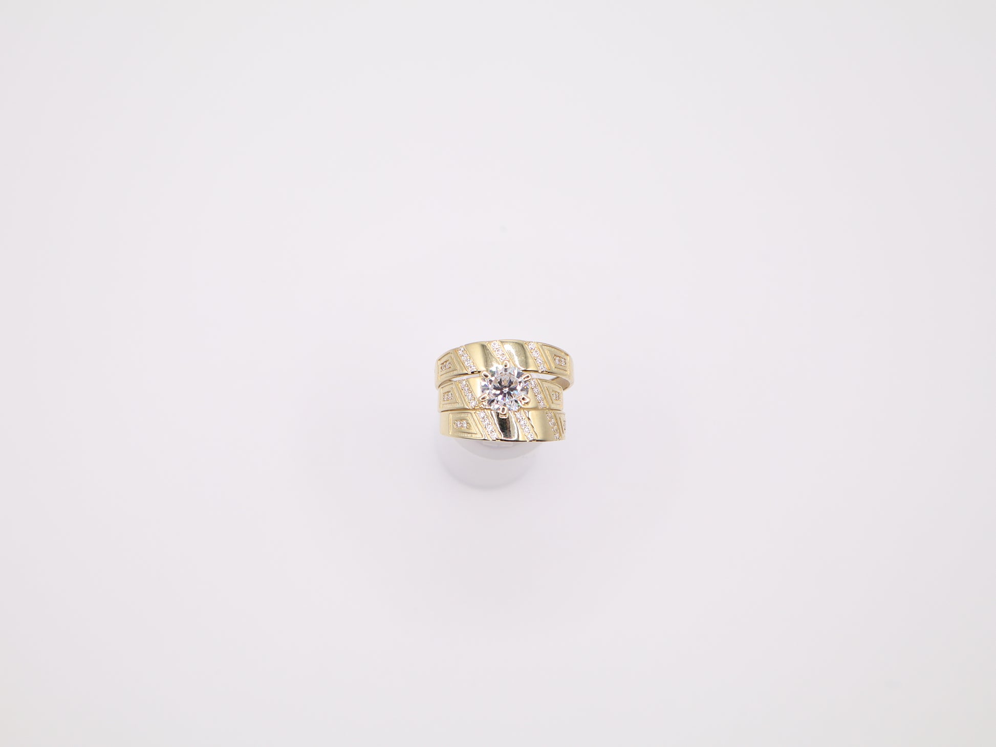 3mm Striped Engagement Ring Set
