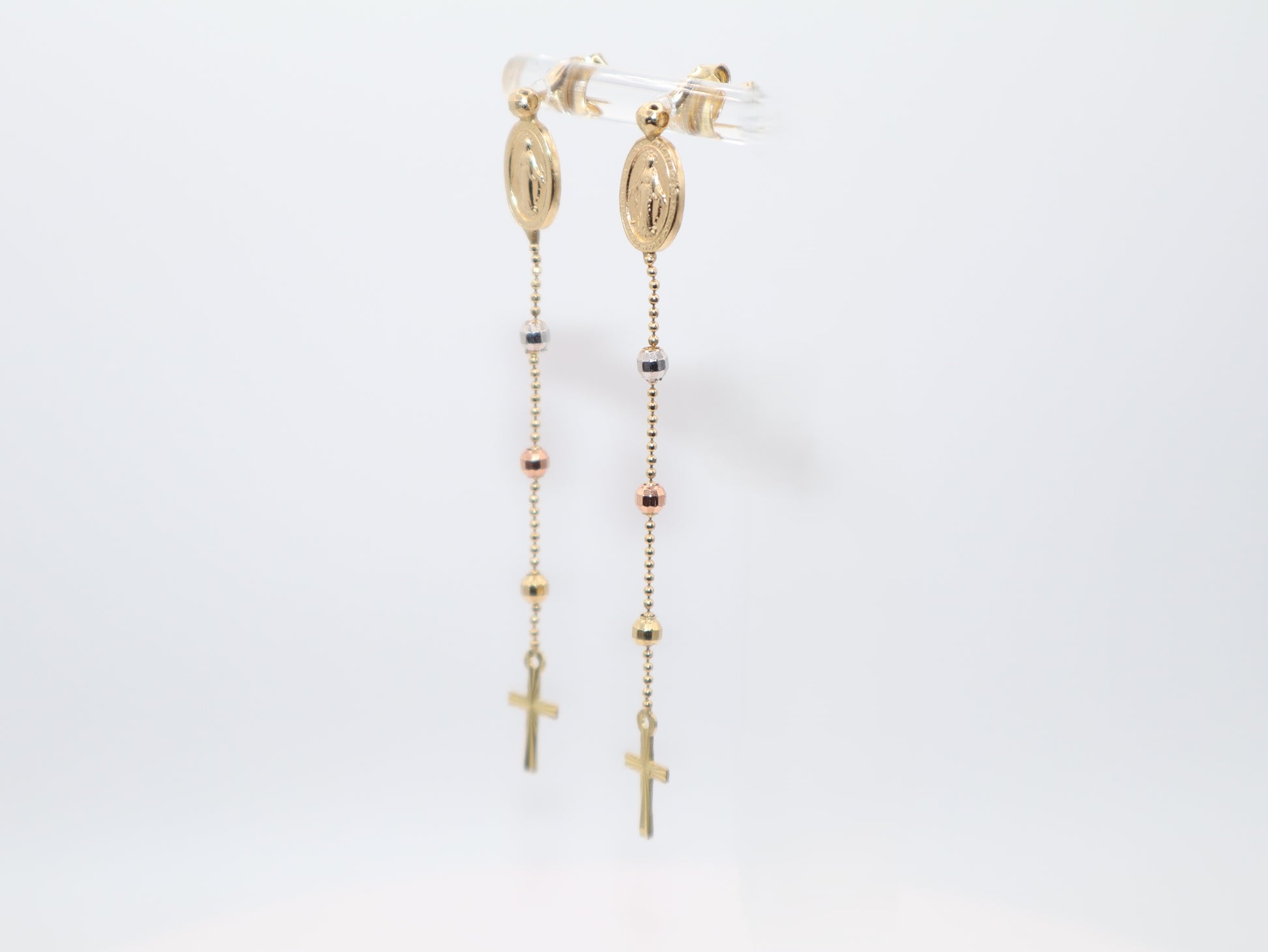 3.3g 2.5in, Cross and Virgin Mary Earrings