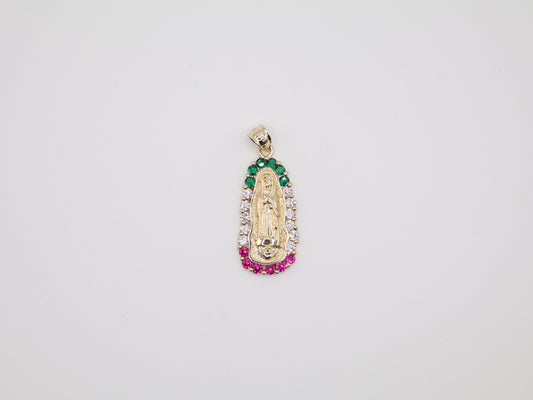 6.6g 1.75in, 17mm Green, White, Red Stone Virgin Mary Pendant