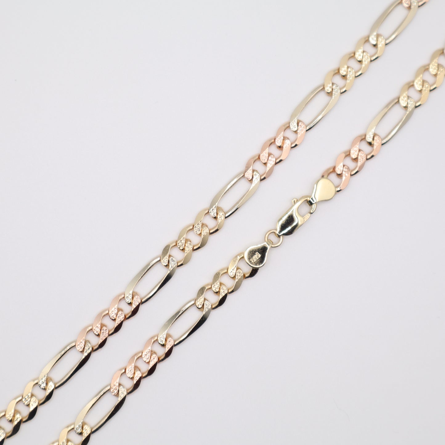 22" 6.8mm Figaro Tri-Color Diamond Cut Necklace